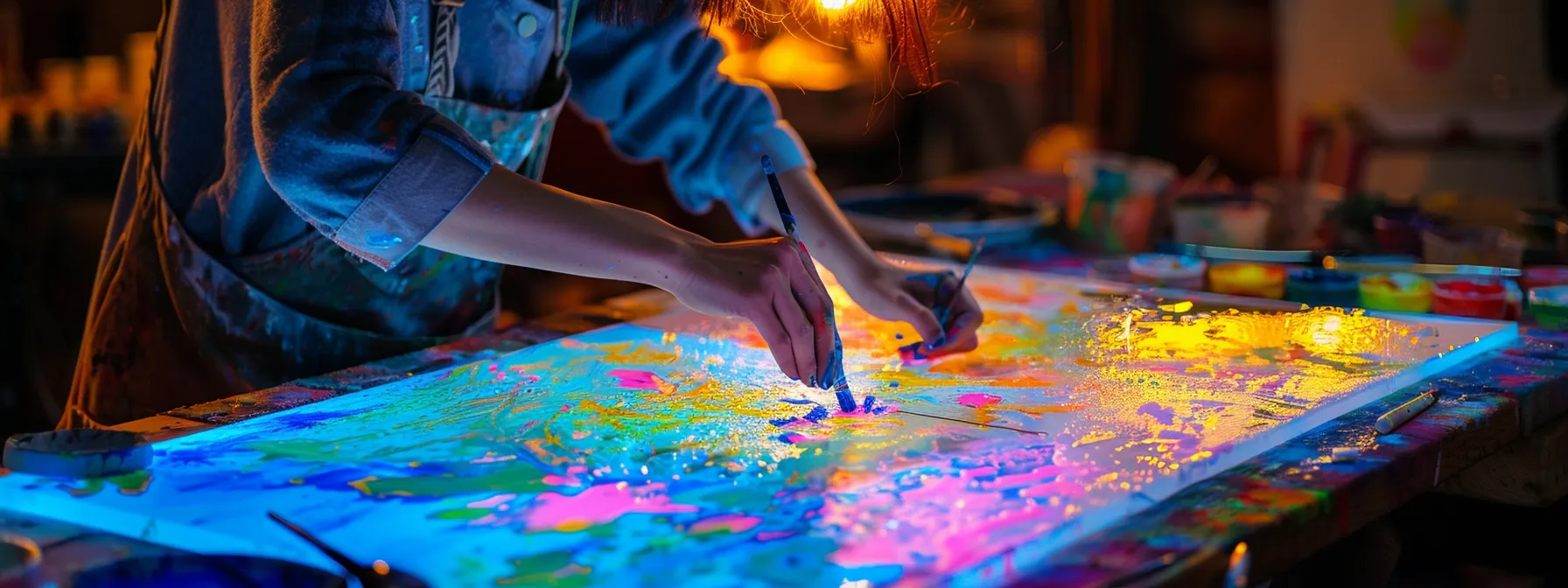 an artist carefully selecting vibrant colors and blending them together on a canvas.